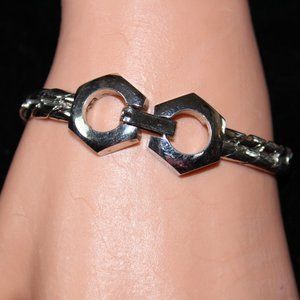 Silver Tone Chunky Chain Bracelet With Octagon End